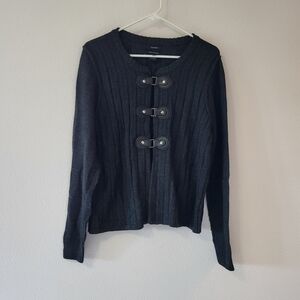 Tahari Black Ribbed Toggle-Front Cardigan Sweater